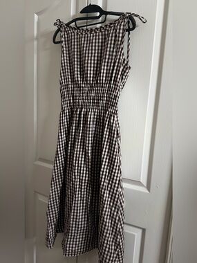 Amazon Brown and White Gingham Midi Dress